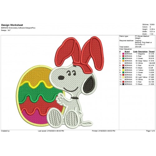 Snoopy Easter Egg Filled Embroidery Design