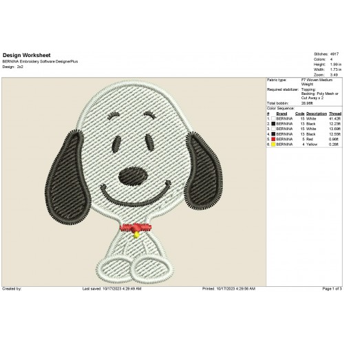 Snoopy Fill Stitch Embroidery Design