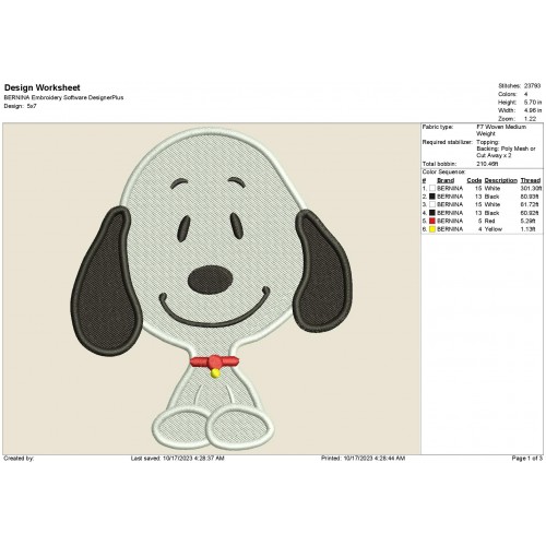 Snoopy Fill Stitch Embroidery Design