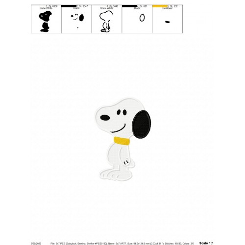 Snoopy Fill Stitch Embroidery Design Embr