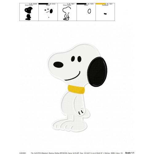 Snoopy Fill Stitch Embroidery Design Embr