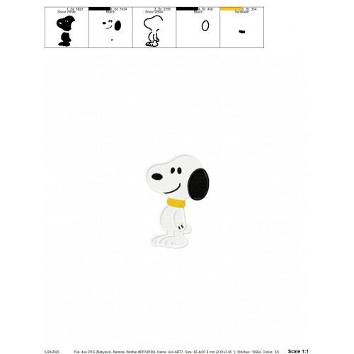 Snoopy Fill Stitch Embroidery Design Embr