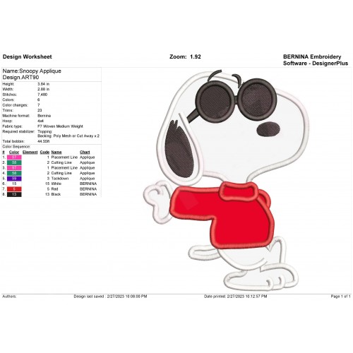 Snoopy Peanut White Dog Applique Design