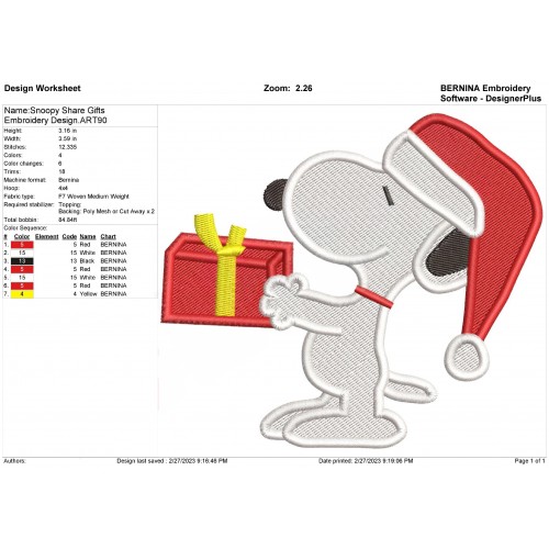 Snoopy Share Gifts Embroidery Design