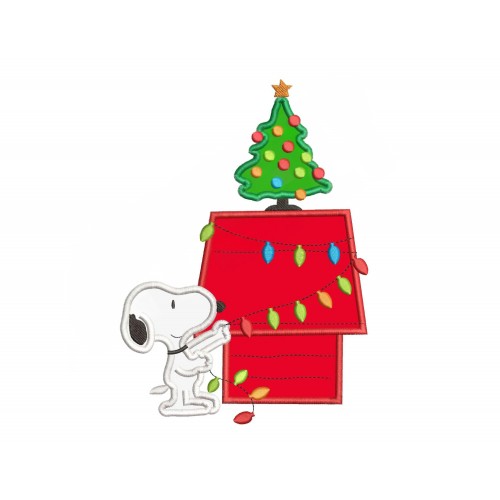 Snoopy with a Christmas Tree Applique Design