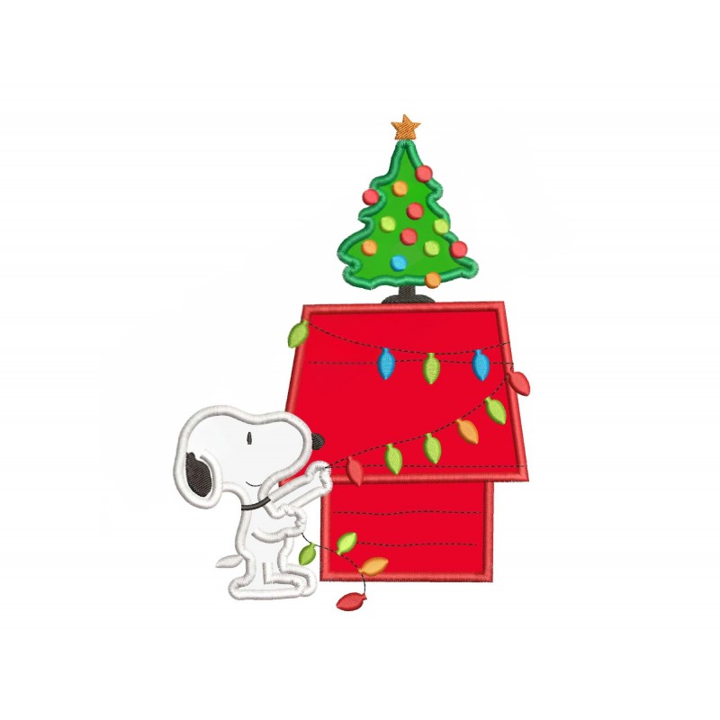 Snoopy with a Christmas Tree Applique Design