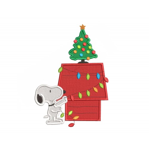 Snoopy with a Christmas Tree Embroidery Design