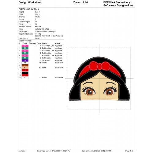 Snow White Applique Design Embr
