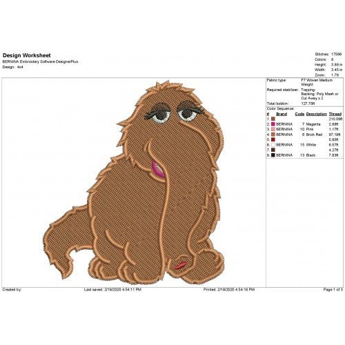 Snuffleupagus Sesame Stree Filled Embroidery Design