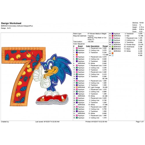 Sonic 7th Birthday Applique Design