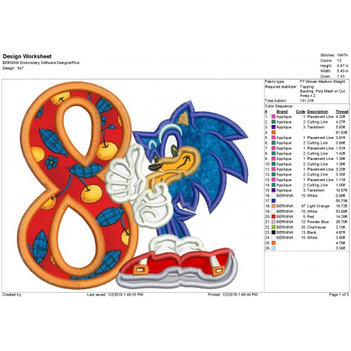Sonic 8th Birthday Applique Design