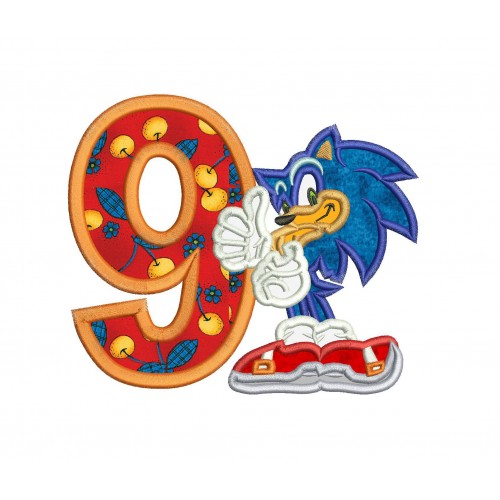 Sonic 9th Birthday Applique Design