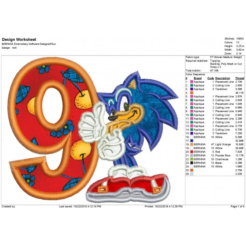 Sonic 9th Birthday Applique Design