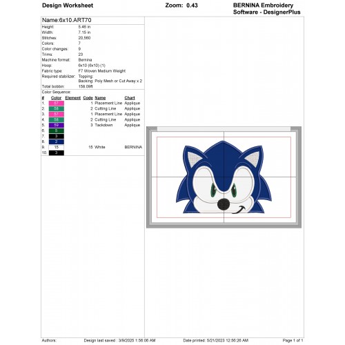 Sonic Face Peeker Applique Design Embr
