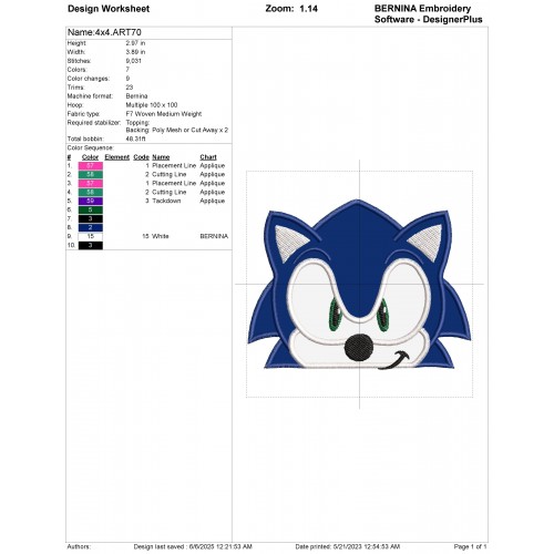Sonic Face Peeker Applique Design Embr