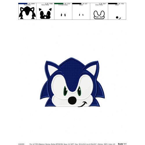 Sonic Face Peeker Embroidery Design Embr