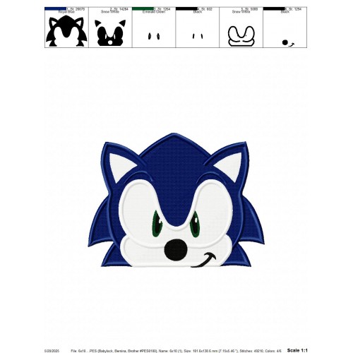 Sonic Face Peeker Embroidery Design Embr