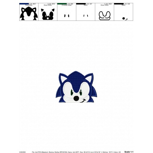Sonic Face Peeker Embroidery Design Embr