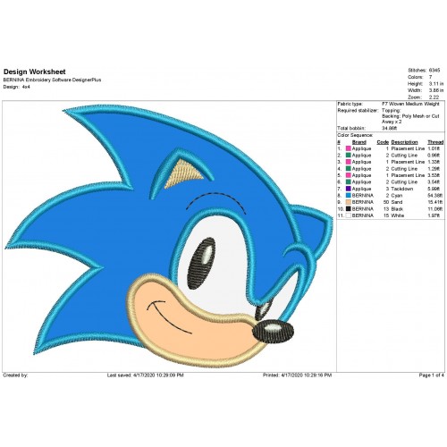 Sonic the Hedgehog Head Applique Design