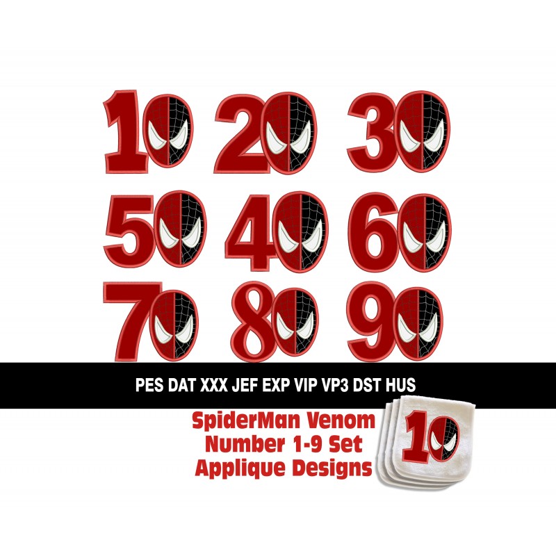 SpiderMan Venom Number 1 9 Set Applique Designs