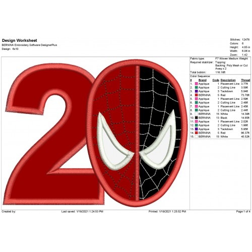 SpiderMan Venom Number 2 Applique Design