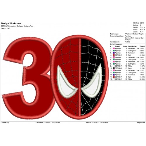 SpiderMan Venom Number 3 Applique Design