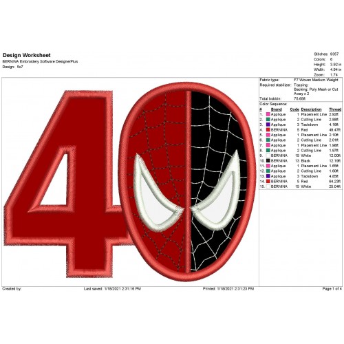 SpiderMan Venom Number 4 Applique Design