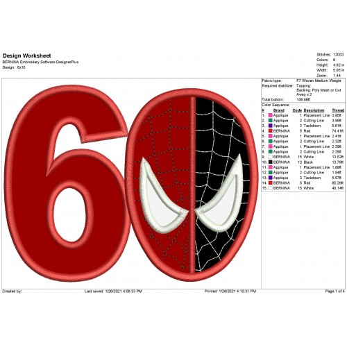 SpiderMan Venom Number 6 Applique Design