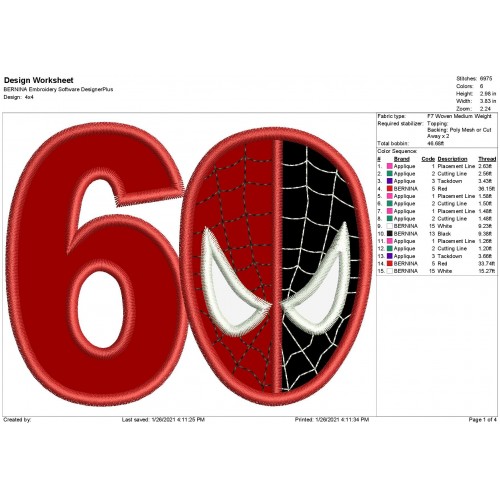 SpiderMan Venom Number 6 Applique Design