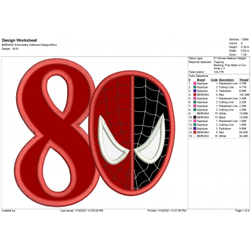 SpiderMan Venom Number 8 Applique Design