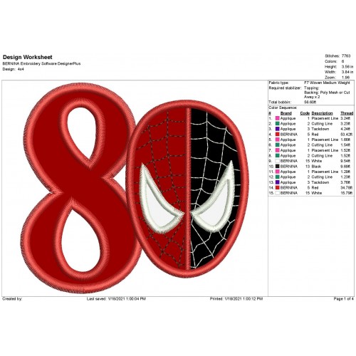SpiderMan Venom Number 8 Applique Design