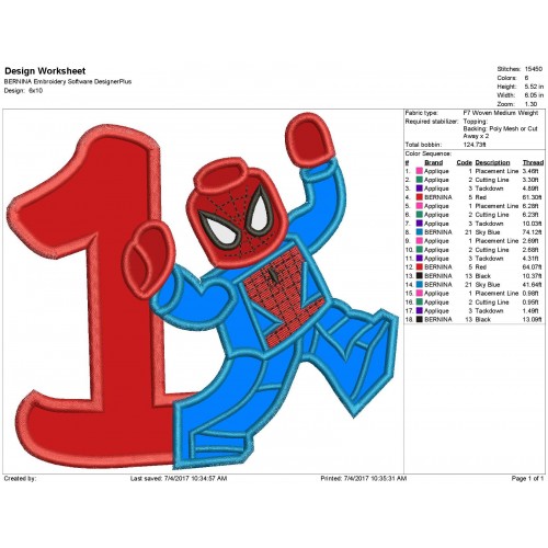 Spider Boy 1st Birthday Applique Design