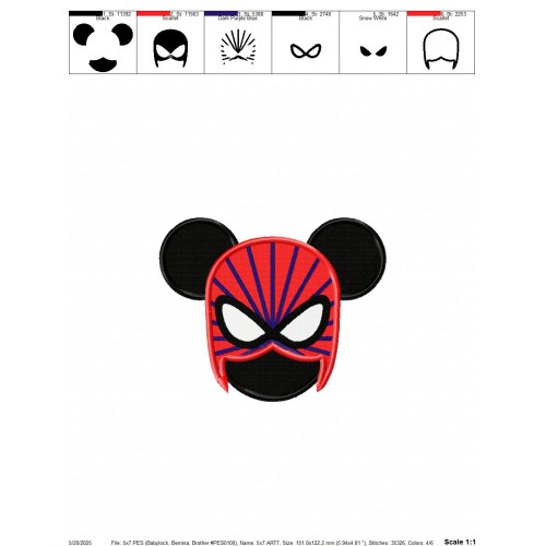 Spiderman Mickey Ears Embroidery Design Embr