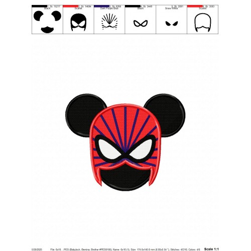 Spiderman Mickey Ears Embroidery Design Embr