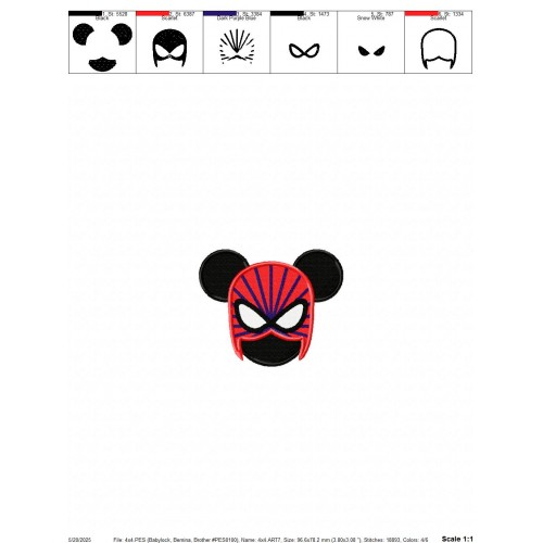 Spiderman Mickey Ears Embroidery Design Embr