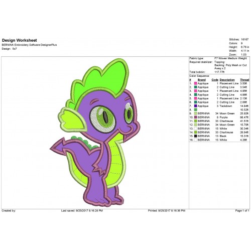 Spike My Little Pony Applique Design