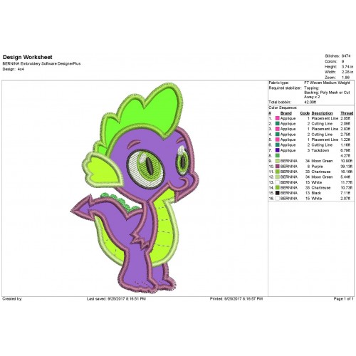 Spike My Little Pony Applique Design