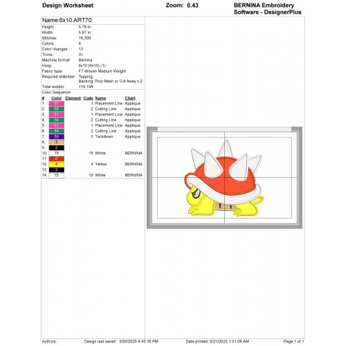 Spiny Mario Applique Design Embr