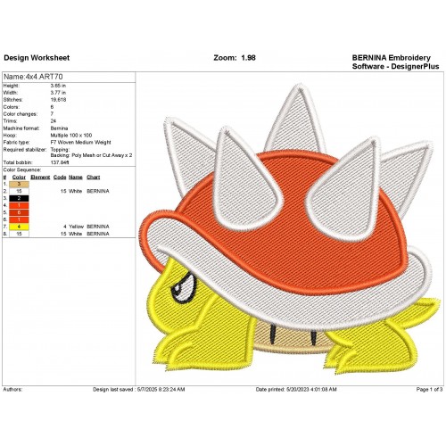 Spiny Mario Embroidery Design Embr