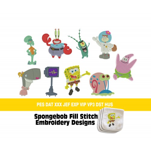 SpongeBob Set Fill Stitch Embroidery Designs