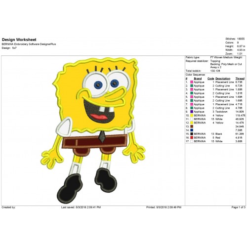 Spongebob Applique Design - Spongebob Squarepants Applique Design