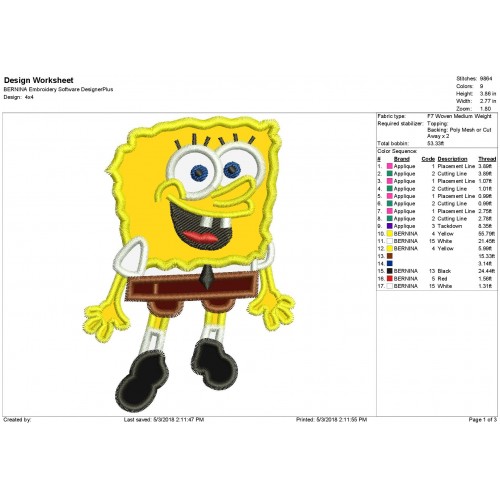 Spongebob Applique Design - Spongebob Squarepants Applique Design