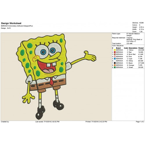 Spongebob Squarepants Embroidery Design