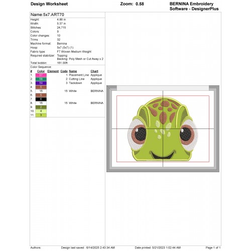 Squirt the Turtle Finding Dory Applique Design Embr