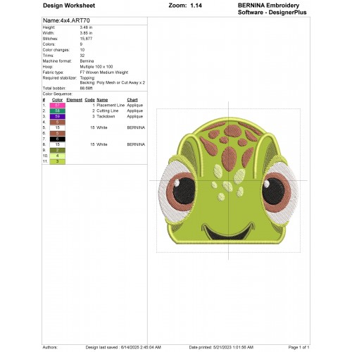 Squirt the Turtle Finding Dory Applique Design Embr