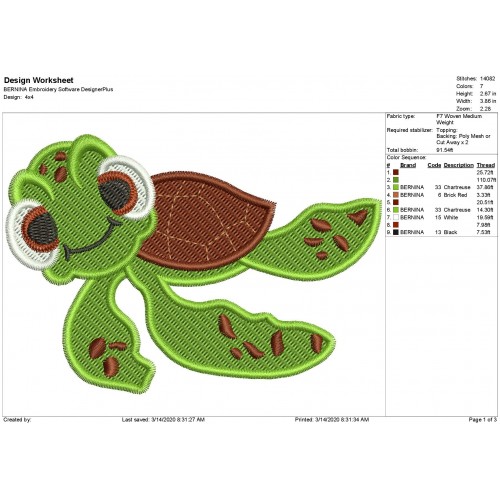 Squirt the Turtle Finding Dory Embroidery Design