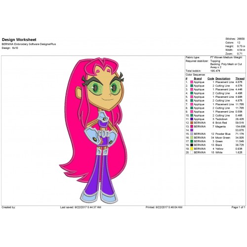 Starfire Teen Titans Applique Design