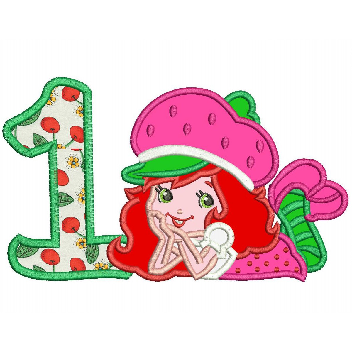 Strawberry 1st Birthday Applique Design