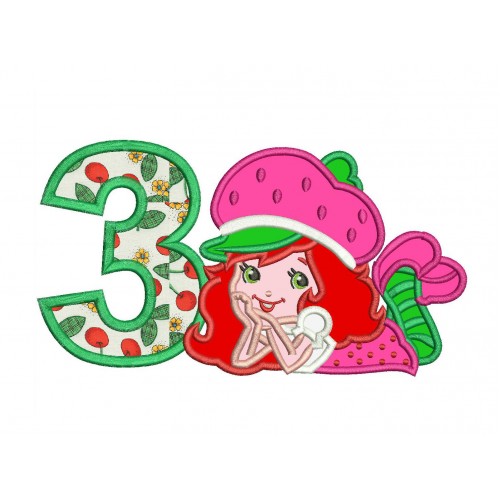 Strawberry 3rd Birthday Applique Design