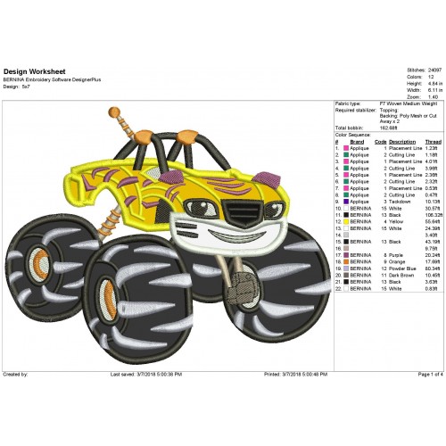 Stripes Blaze and the Monster Machines Applique Design